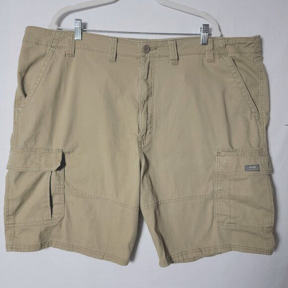 Wrangler Mens Cargo Shorts Sz 40 Relaxed Fit Flat Front Cotton Blend Khaki Tan - Picture 1 of 13